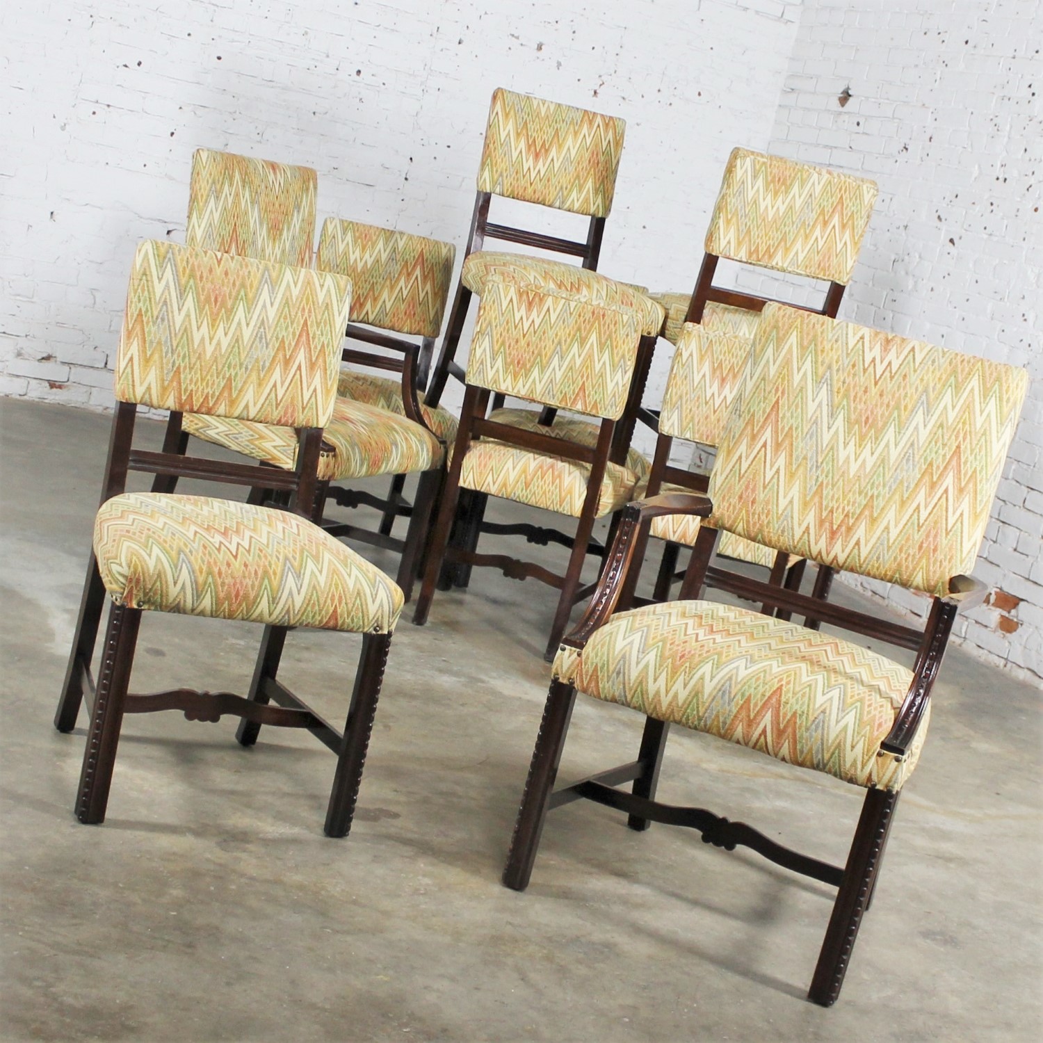Vintage Set Of 10 Georgian Revival Chippendale Style Upholstered Vintage Set Of 10 Georgian Revival Chippendale Style Upholstered Dining Chairs
