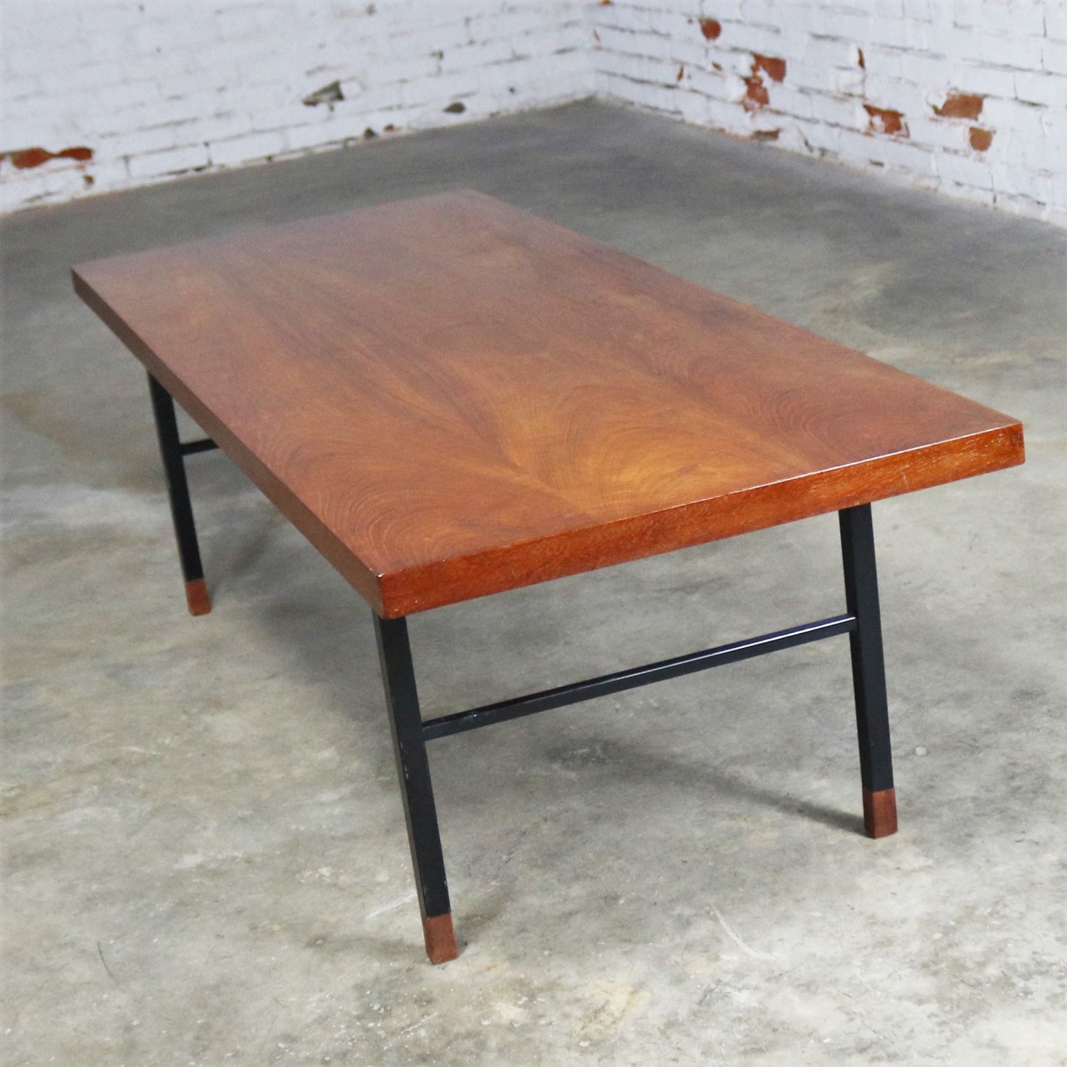 Made In Denmark Coffee Table With Teak Top And Black Metal Base Made In Denmark Coffee Table With Teak Top And Black Metal Base