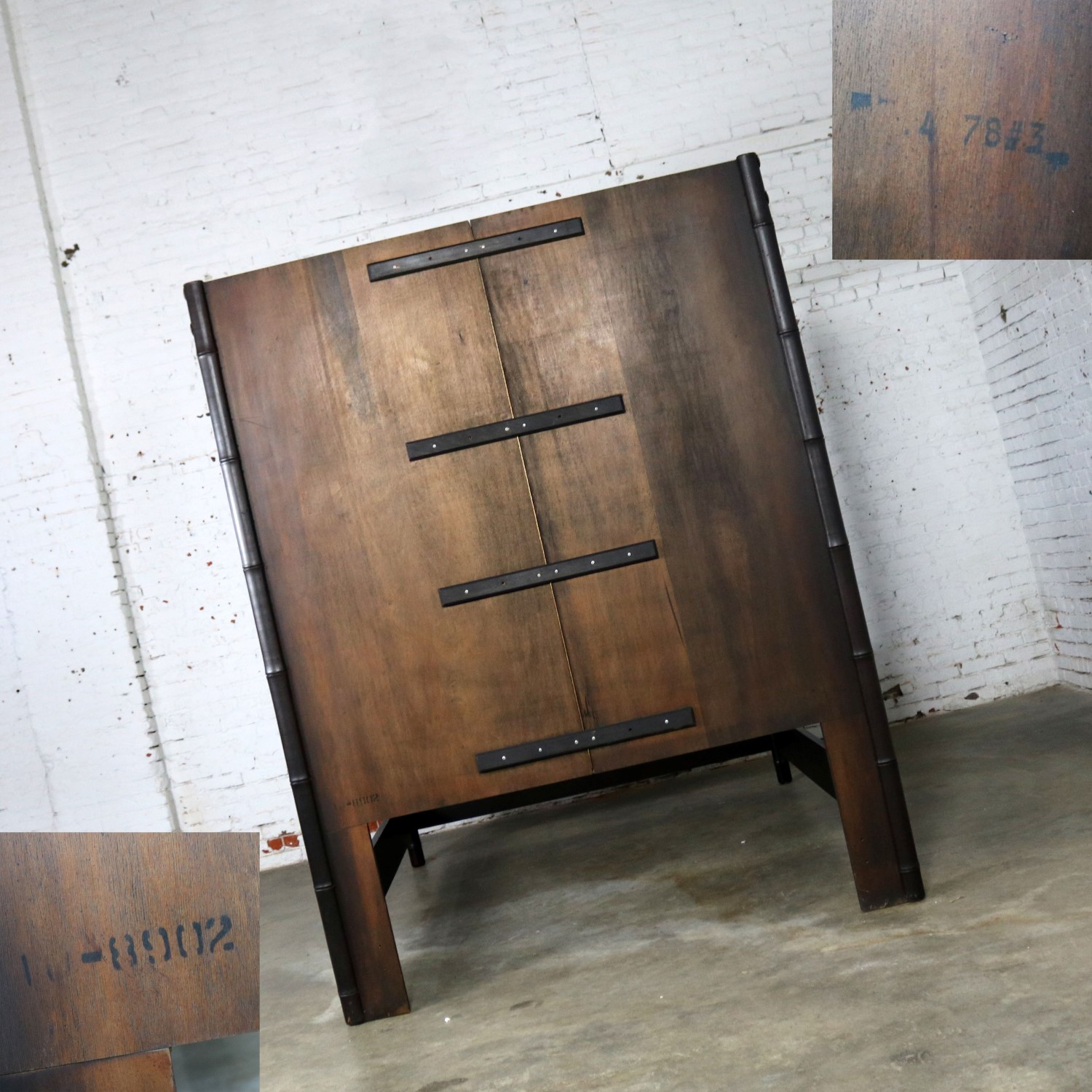 canopy asian influenced campaign style faux bamboo queen bed henredon manner of james mont