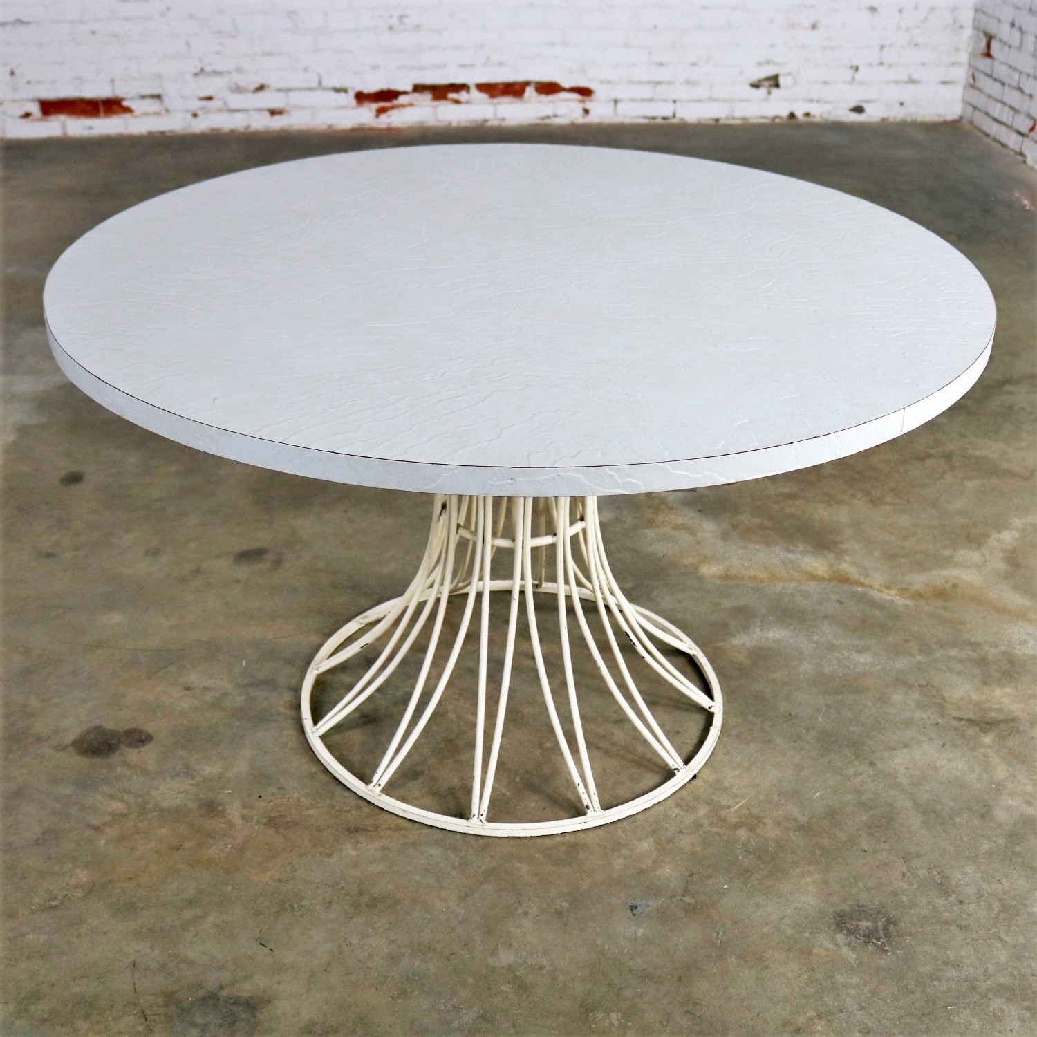 Mid Century Modern Round Wrought Iron And Laminate Patio Dining Mid Century Modern Round Wrought Iron And Laminate Patio Dining Table Style Of Arturo Pani