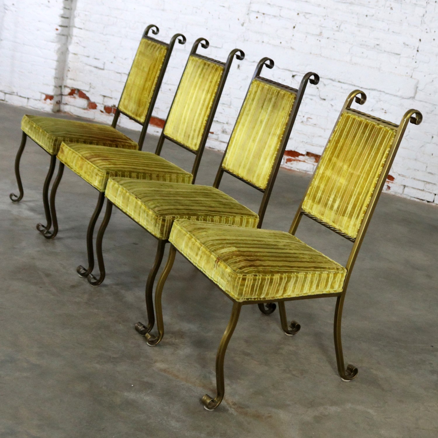 Hold Four Hollywood Regency Wrought Iron Dining Chairs By Swirl Four Hollywood Regency Wrought Iron Dining Chairs By Swirl Craft Of Sun Valley