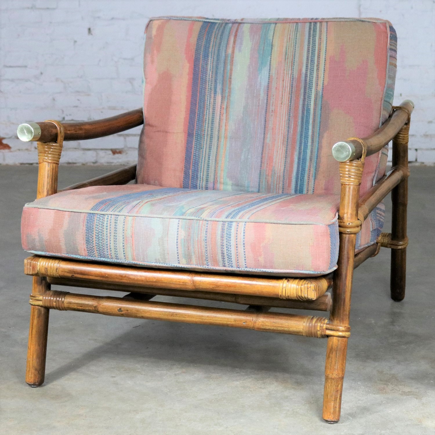 Vintage Ficks Reed Rattan Lounge Club Chair With Br Accents By Vintage Ficks Reed Rattan Lounge Club Chair With Br Accents By John Wisner Campaign Style