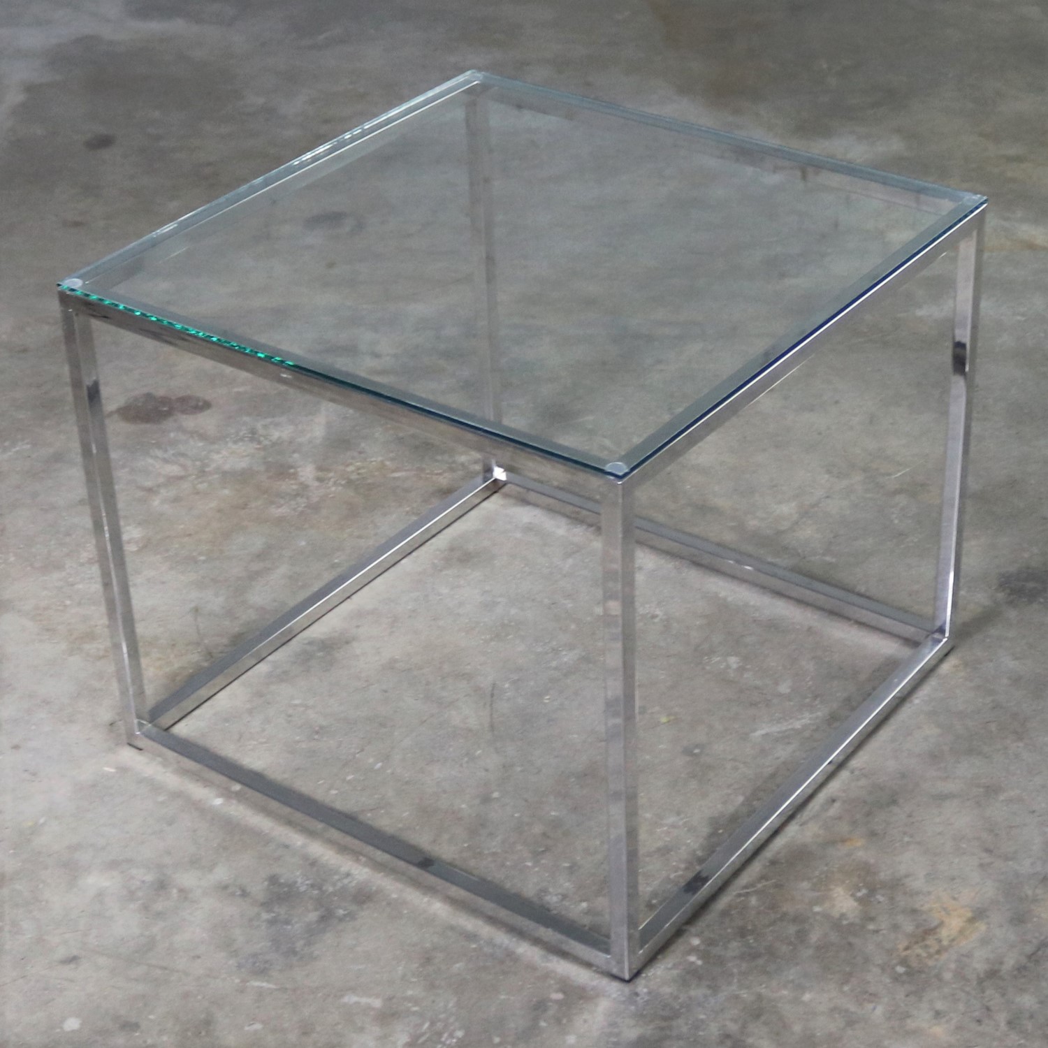 Chrome Cube End Table With Glass Top Manner Of Milo Baughman Chrome Cube End Table With Glass Top Manner Of Milo Baughman