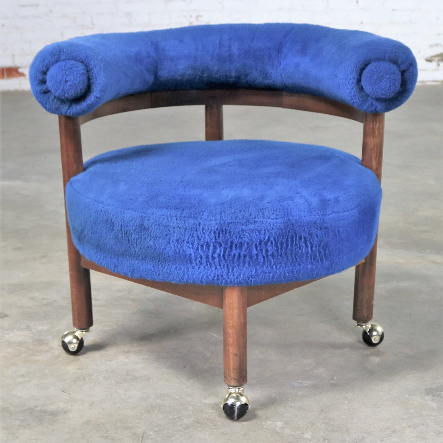 Royal Blue Round Corner Chair With Bolster Back On Casters Mid Royal Blue Round Corner Chair With Bolster Back On Casters Mid Century Modern